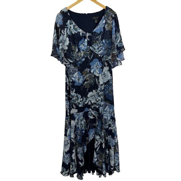 R&M Richards Navy Blue Floral High Low Chiffon Dress Evening Formal Size 6 NWT - Picture 2 of 11
